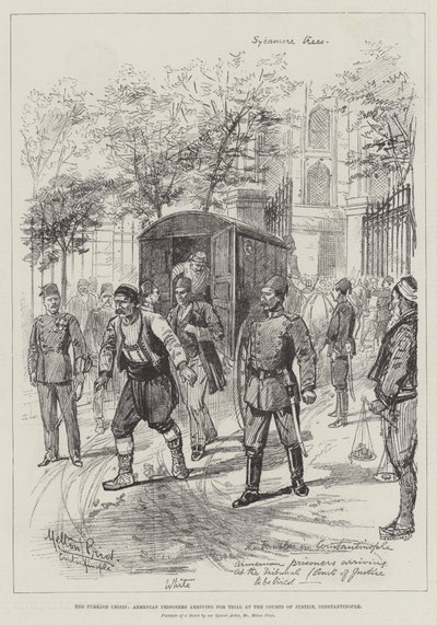 La crisis turca, prisioneros armenios llegando para el juicio en los Tribunales de Justicia, Constantinopla de Melton Prior